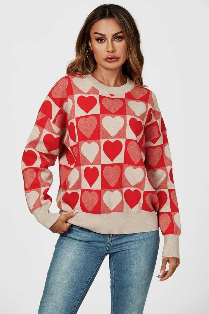 Hartpatroon gebreide trui in rood