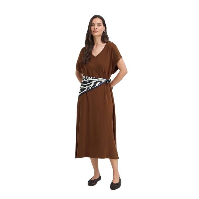 VNeck Short Sleeve Midi Dress Wo - Brown Dresses