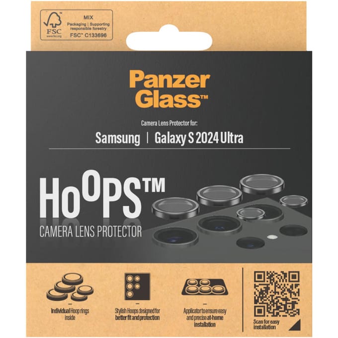 PanzerGlass Screenprotector geschikt voor Samsung Galaxy S24 Ultra Glazen | PanzerGlass Hoops Camera Lens Protector - Case Friendly