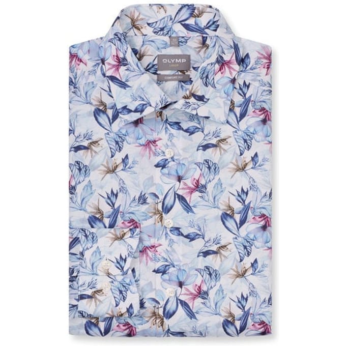 OLYMP Luxor Overhemd, Comfort Fit, New Kent, Marineblauw