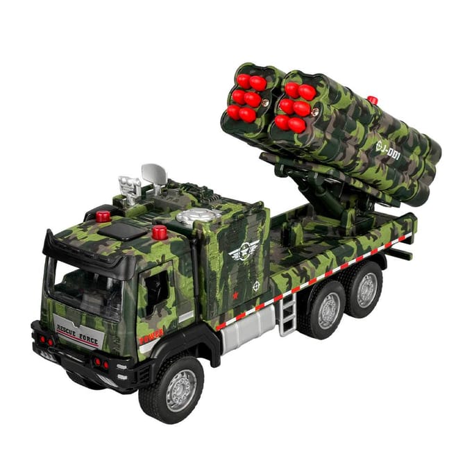 1:32 Modèles de Camions Lance-roquettes et Missiles Militaires Jouets Voiture Métal Moulé sous Pression Son Lumière Modèles Cadeaux black