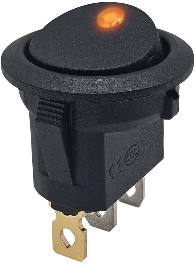 ProRide Wipschakelaar ON-OFF KCD2-12 - 3 pins - Rond - 12V/20A - LED indicator Oranje