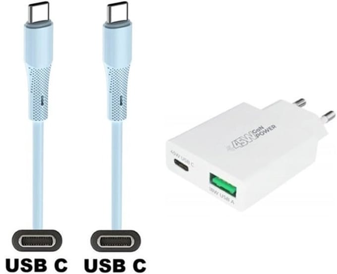 45W super snellader met 3 poorten + 1,0m USB C naar C kabel. PD PPS lader. Compacte GaN oplader adapter past op Kobo (Rakuten) eReader Elipsa, Elipsa 2E, Sage, Libra 2, Libra Colour, Clara 2E, Clara Colour, Clara BW - Kindle (Amazon) Scribe