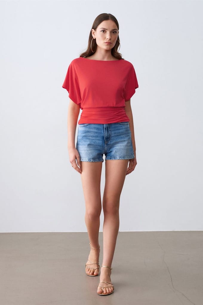 Dames Modal Blend Uitsnijding Crew Neck Blouse