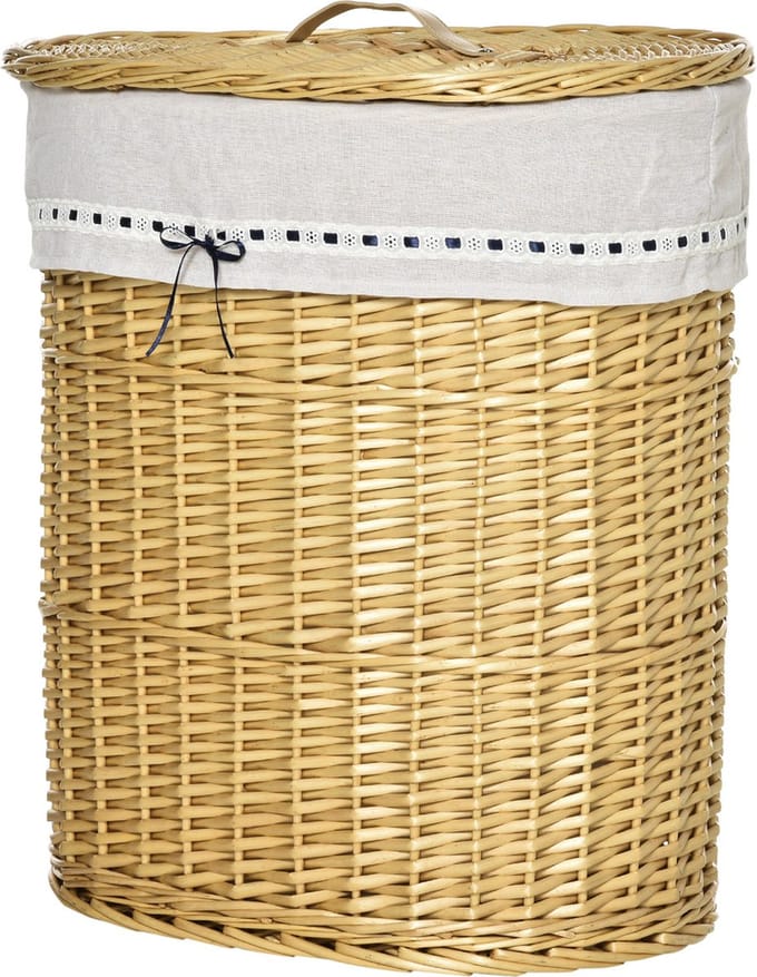 HOMCOM - Rieten Wasmand - met Deksel - Afneembare Waszak