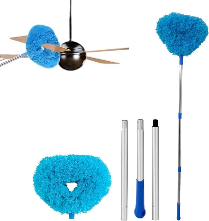 Plafondventilatorreiniger - Stofdoek tool - Efficiënt stofvrij maken - Uitschuifbare paal flexibel - Tot 100 cm - Blauw