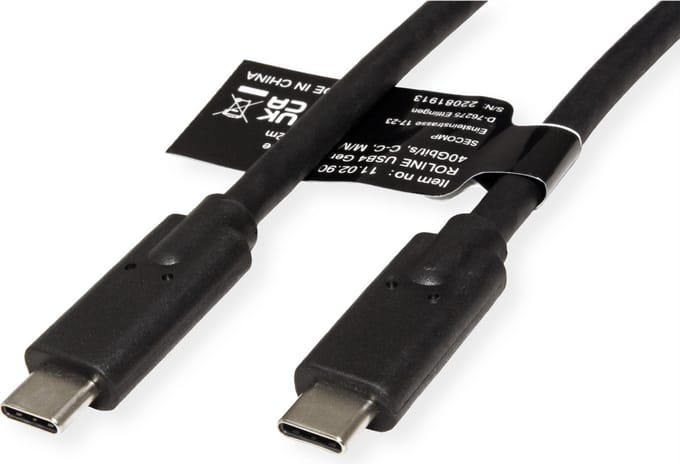 ROLINE USB4 Gen3x2 Kabel, C-C, M/M, 8K UHD-2, 40Gbit/s, 100W, zwart, 0,8 m