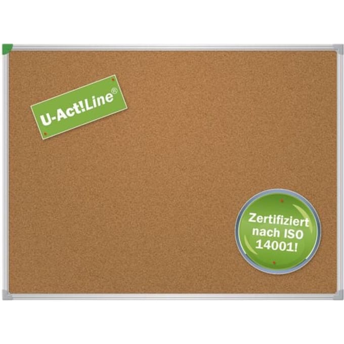 FRANKEN prikbord U-Act, kurk bruin, 450 × 600 mm, aluminium frame