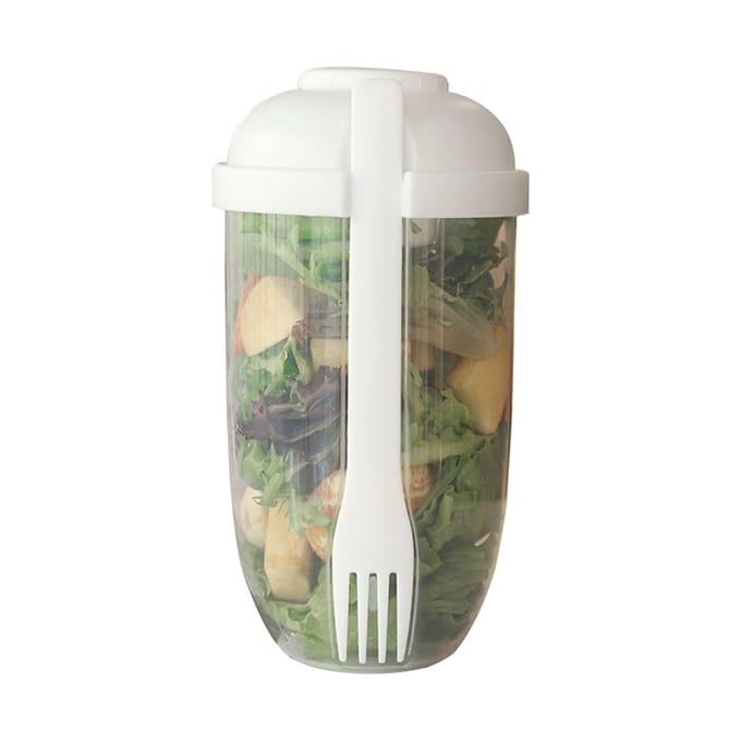 Saladebeker PP Draagbare Saladecontainer met Deksel en Vork voor Reizen Buiten Oefening 1000ml gray