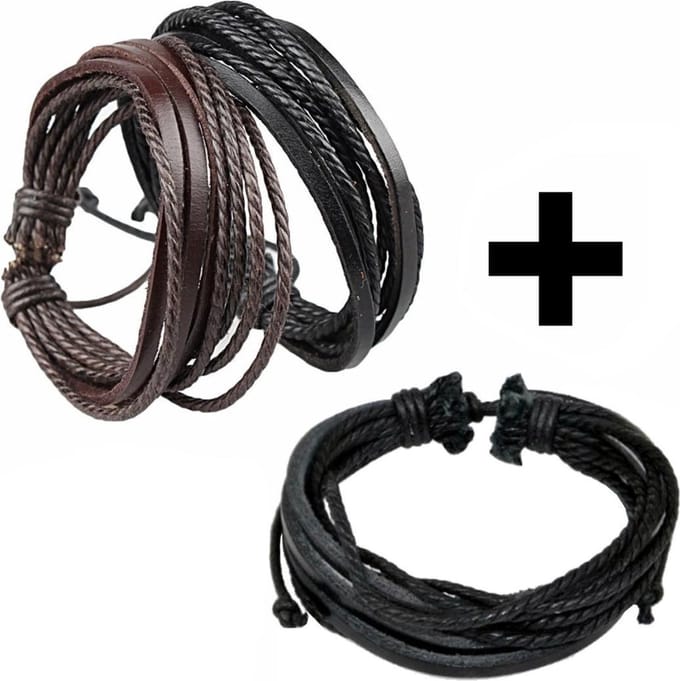 Fako Bijoux® - Leren Armband - Leder - Multilayer - Trio Set
