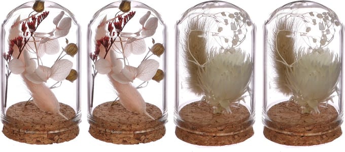 Comforder Droogbloemen Boeket in Mini vaas - Set van 4 Gedroogde Bloemen met Glas