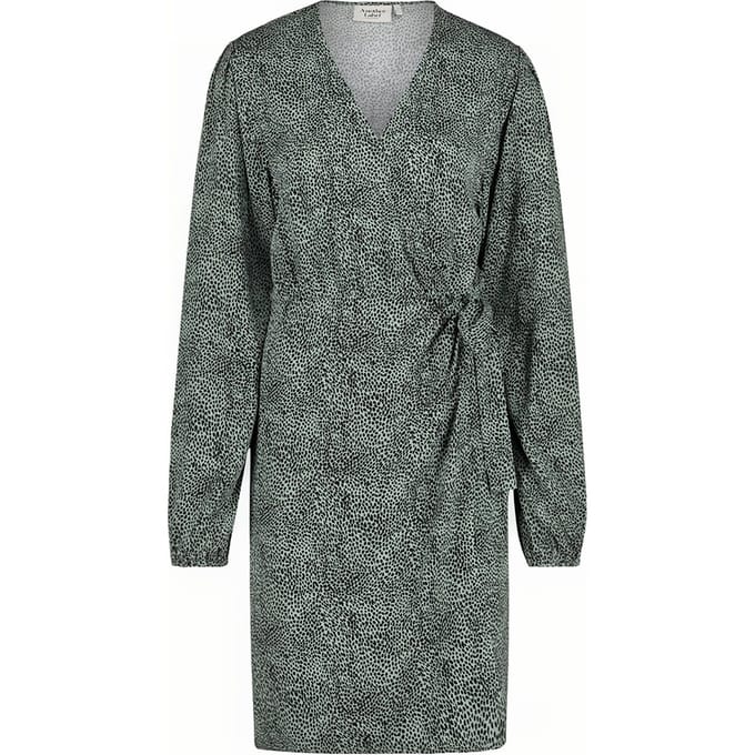Another Label Mia Dress L/s Grey Green Animal Maat: S | Mini Jurken Outlet | Dames | Groen