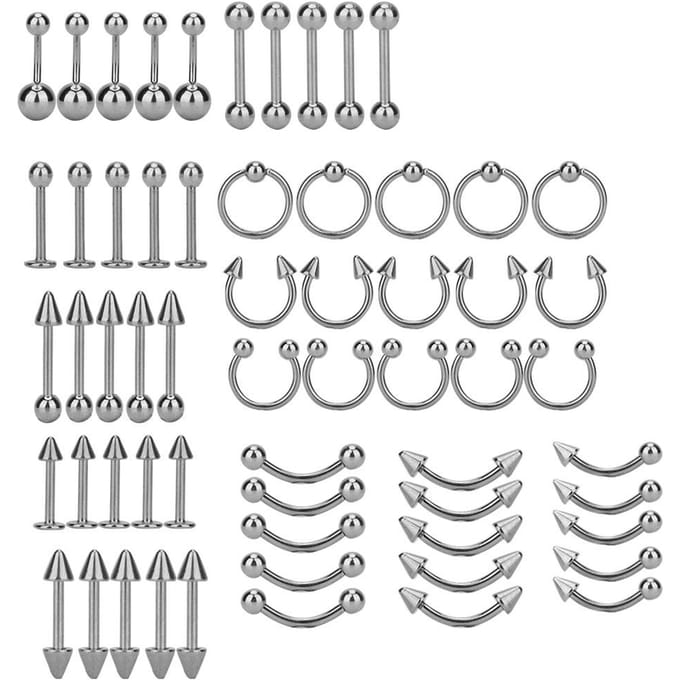 60 stuks   Set Roestvrij Staal Neusring Neuspiercing Lichaamspiercing Sieraden Set 8mm gray