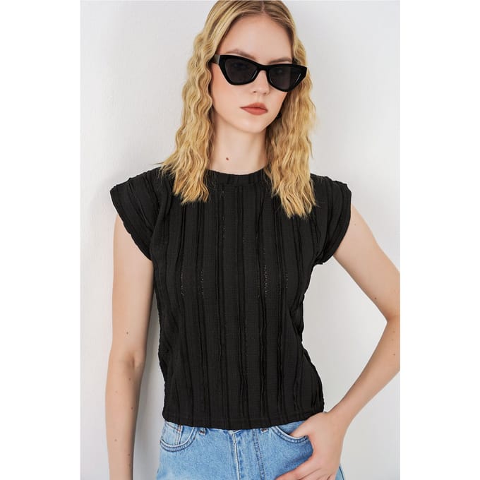 Gestructureerde Geribde Pull-On Blouse