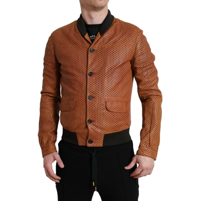 Geperforeerde Bomber Lederen Jas
