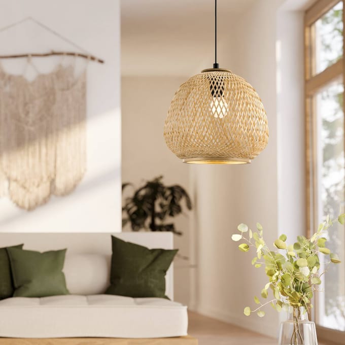 EGLO Dembleby Hanglamp - E27 - Ø 32 cm - Zwart/Hout
