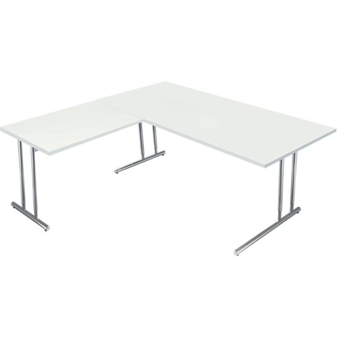 Bureautafel Toledo, met aanbouwtafel, in hoogte verstelbaar, C-poot, B 1800 x D 800 mm, wit