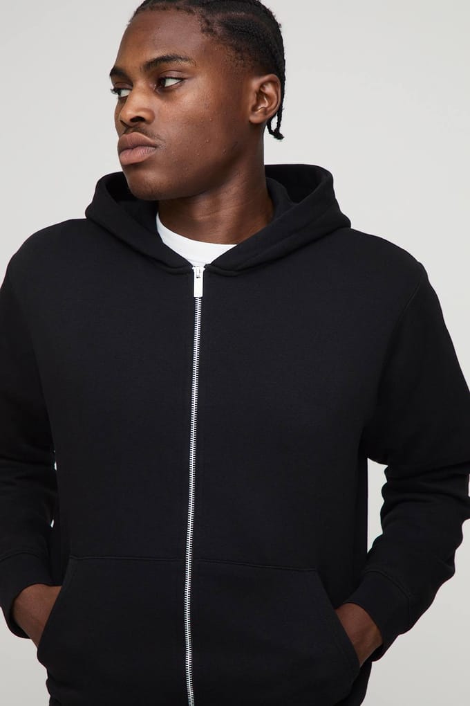 Essential Regular Zip Through Hoodie | Black | Size Medium