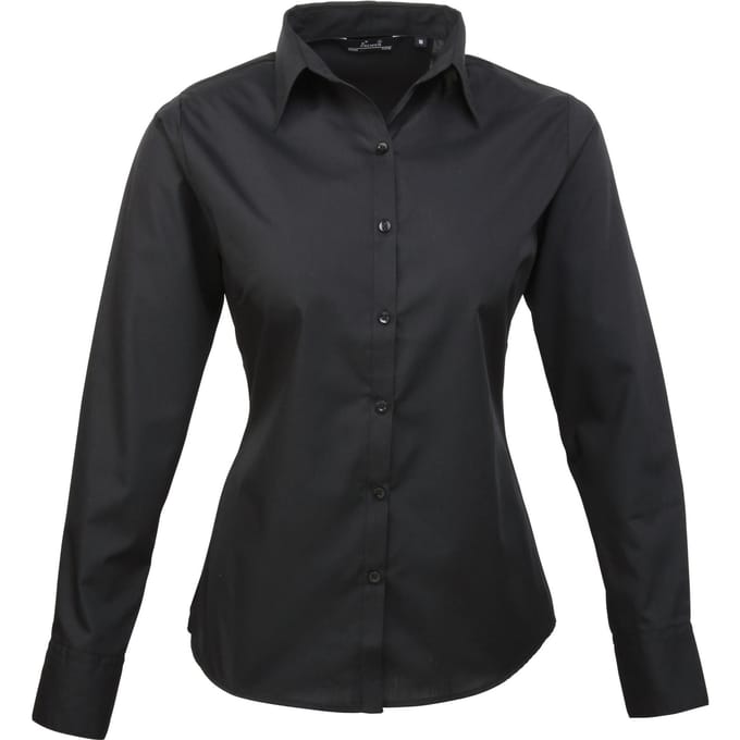 Premier Dames/Dames Popeline Blouse met Lange Mouwen (Zwart)
