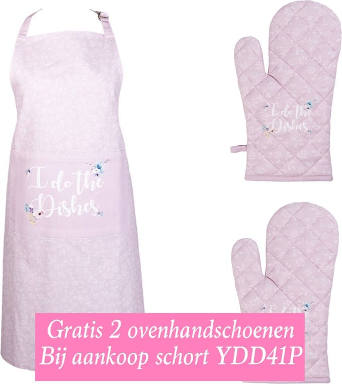 Clayre & Eef | GRATIS 2 ovenhandschoenen bij aankoop Keukenschort Roze | YDD41P44P