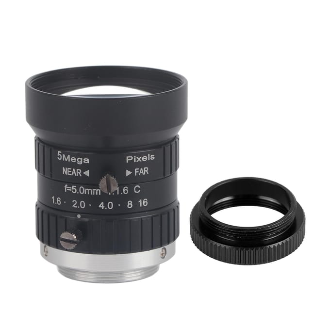 Objectif manuel CCTV HD 5 MP 5 mm à focale fixe 2/3 C pour caméra de surveillance black