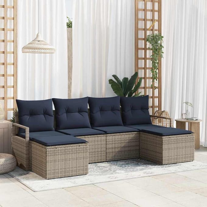 vidaXL Bankstel 6 st Grijs poly rattan