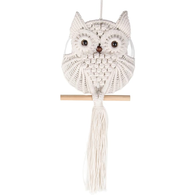 Uil Macramé Wandhanger Handgeweven Boho Wandtapijt Uil Macramé Wandkunst Decor voor Woonkamer white
