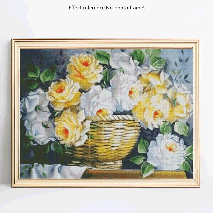 Peinture diamant thème fleurs rondes, broderie complète, image à affichage complet 20X30 beige
