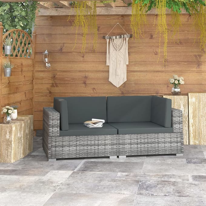 vidaXL - Hoekbanken - 2 - st - met - kussens - poly - rattan - grijs