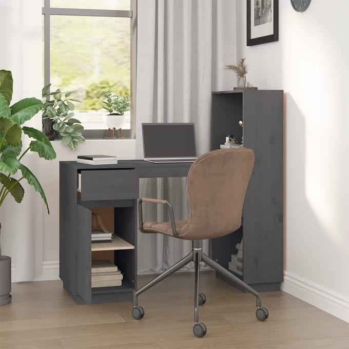 vidaXL - Bureau - 110x53x117 - cm - massief - grenenhout - grijs
