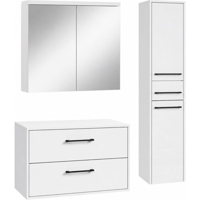 Badplaats Wastafelkast Set Florence 80 x 46 cm - Mat Wit - met Spiegelkast en Kolomkast