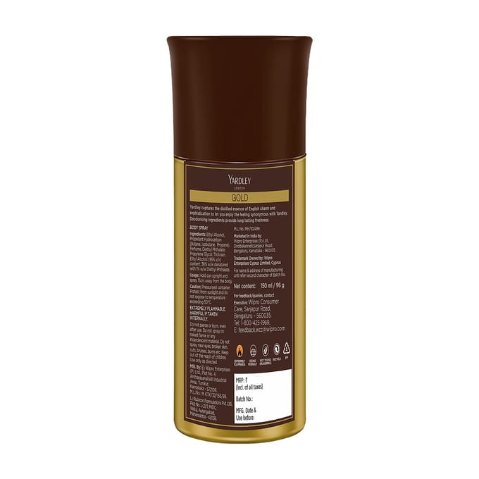 Yardley London Gold Deodorant Body Spray for Men, Fresh, 150 ml black