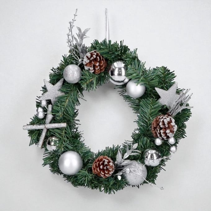 Decoratieve Kerstkrans Groen/Zilver - ø30 cm - Kerstdecoratie