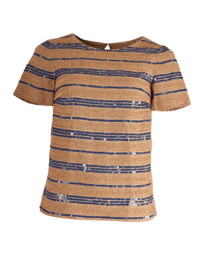 Top van Tory Burch met kralen en pailletten in beige katoen.