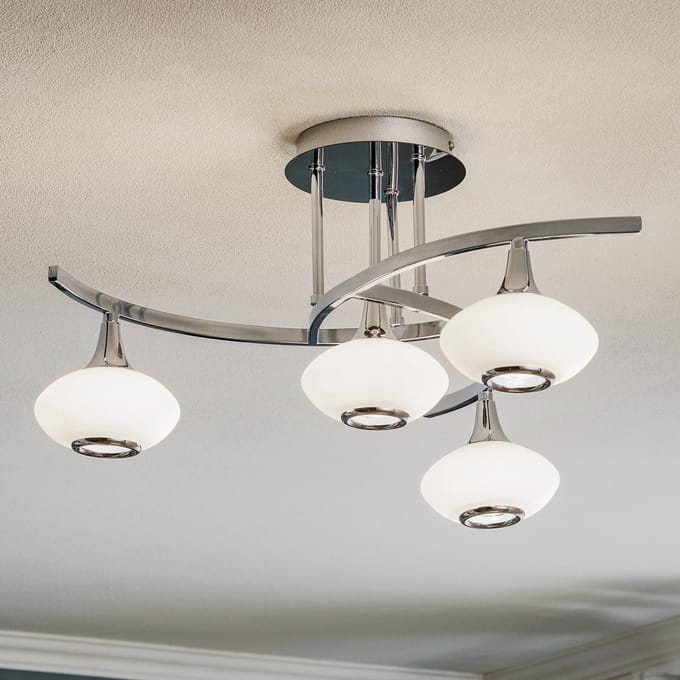 ORION Lia plafondlamp, 4-lamps, chroomkleurig, glas/metaal