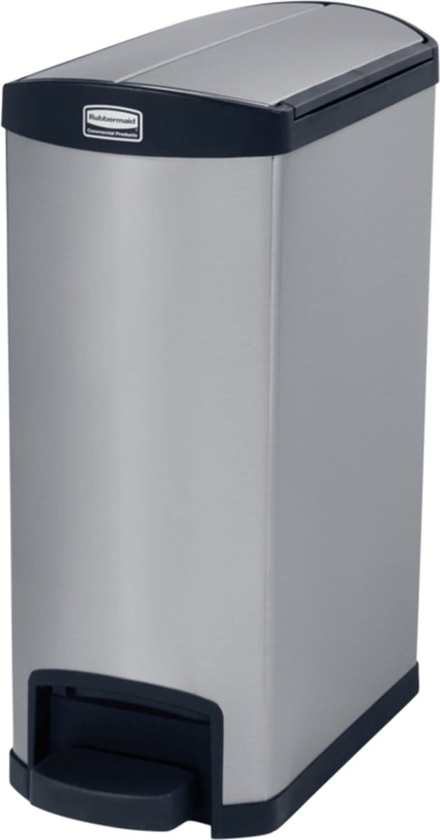 Rubbermaid - Slim Jim Step On container End Step RVS 50 liter - Stainless steel - mat RVS, zwart - Prullenbak