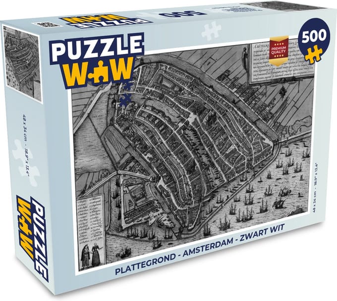 Puzzel Plattegrond - Amsterdam - Zwart wit - Legpuzzel - Puzzel 500 stukjes - Stadskaart