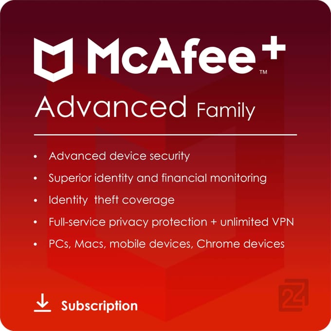 McAfee+ Advanced Family Onbeperkt Aantal Apparaten / 1 Jaar