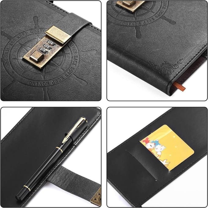 Carnet de notes rétro A5 avec mot de passe et serrure, carnet de voyage, carnet de notes, journal intime, papeterie noir