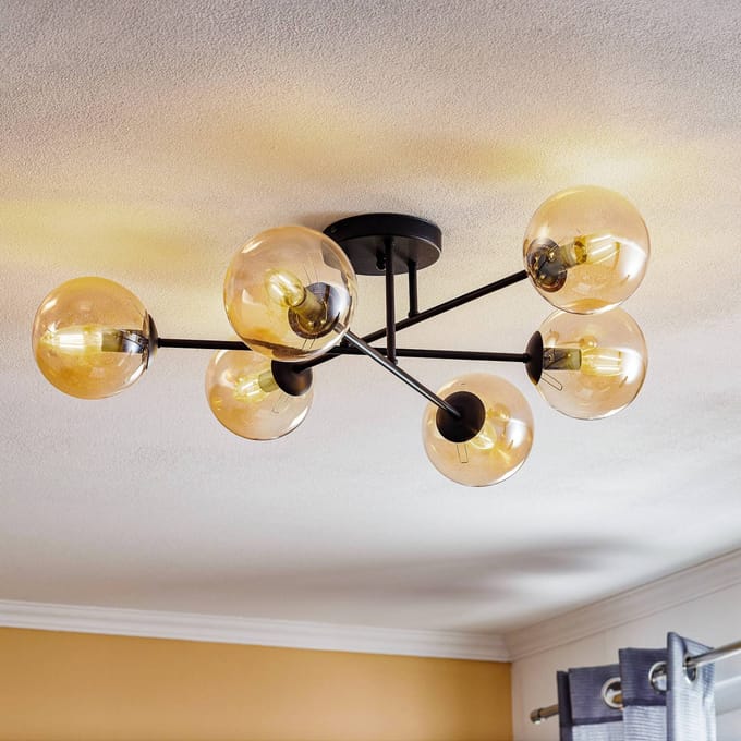 EMIBIG LIGHTING Plafondlamp Glassy, zwart, amber, glas, 6-lamps, E14