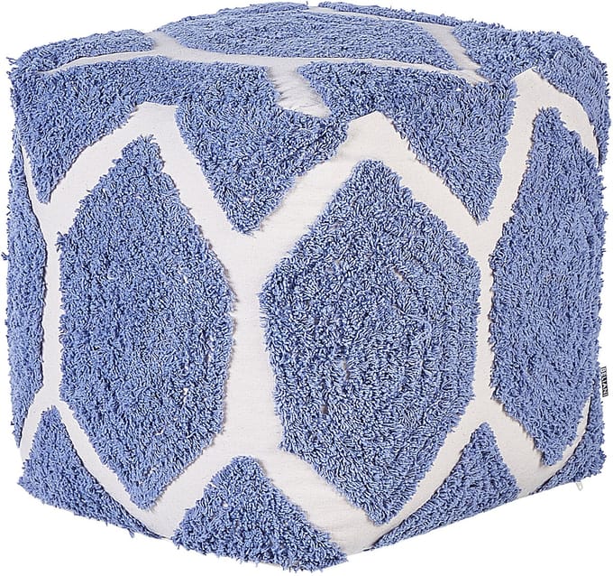 ROJHAN - Poef - Beige/Blauw - 40 cm - Katoen