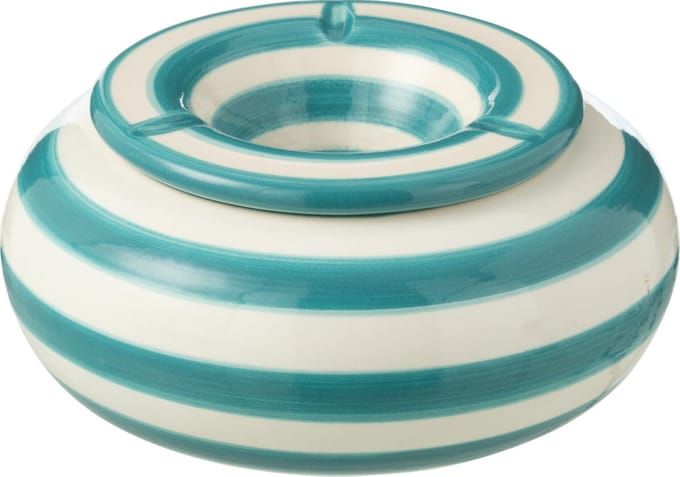 J-Line asbak Granada Stripes - keramiek - wit/aqua - large