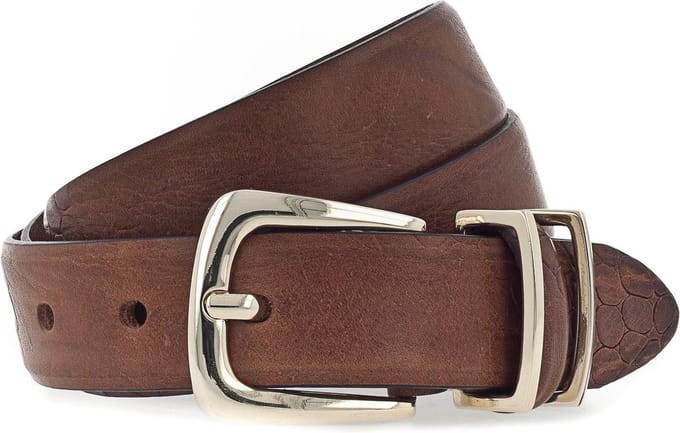 b.belt Leren Riem Charlisa Gold Belt W85 Dark Brown Bruine