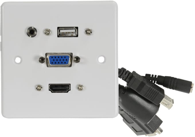 AV:Link Multimedia-wandplaat met 4K HDMI-, VGA-, USB- en 3,5 mm audio-aansluitingen