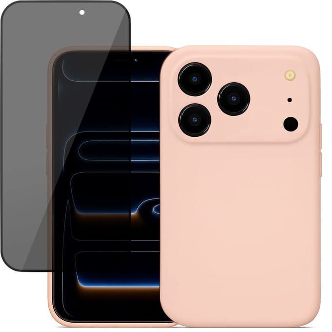 Hoesje geschikt voor iPhone 17 Pro Max - Privacy Screenprotector Volledig Dekkend Glas - Mat Back Case Roze