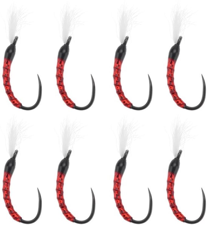 8 Stuks Bloodworm Flies voor Forel Vissen - Maat 10