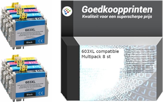 Huismerk Epson 603XL inkt cartridges 2 x 4 Kleuren Multipack (145,6 ml)