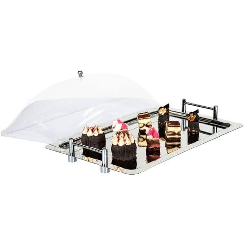 GGM Gastro (4 Stück) GN-Tablett 1/1 - Edelstahl - mit transparenter Cloche Zilver / Transparant