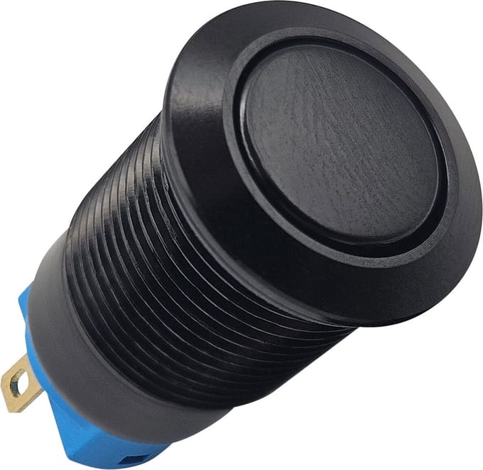 ProRide Metalen Mini Drukschakelaar 12V ON-OFF - 12mm - 12V/24V - Zwart - Plat
