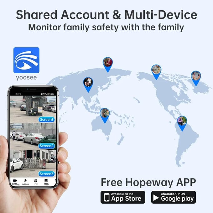Caméra WiFi Extérieure 6K Caméra de Sécurité Triple Écran Audio Bidirectionnel Détection de Mouvement CCTV Surveillance Sans Fil Caméra IP Yoosee 6K Camera